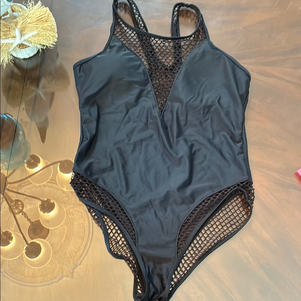 Black Mesh Women's One Piece Swimsuit
